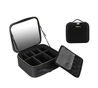 Custodia per cosmetici con specchio, beauty box portatile da viaggio, impermeabile, in pelle PU, organizer multifunzionale per truccatori, nero, 26x23x11cm