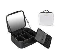 Custodia per cosmetici con specchio, beauty box portatile da viaggio, impermeabile, in pelle PU, organizer multifunzionale per truccatori, Nero e bianco, 26x23x11cm