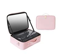 Custodia per cosmetici con specchio, beauty box portatile da viaggio, impermeabile, in pelle PU, organizer multifunzionale per truccatori, rosa, 37x26.5x12.5cm