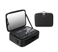 Custodia per cosmetici con specchio, beauty box portatile da viaggio, impermeabile, in pelle PU, organizer multifunzionale per truccatori, nero, 37x26.5x12.5cm