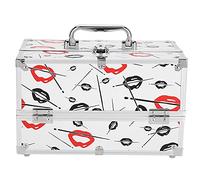 Custodia per cosmetici, con struttura in pelle PU e alluminio, per accessori per il trucco per donna su Vanity Home Travel, grande capacità multilivello bianco rosa (Tamaño mediano dos capas)