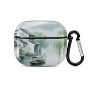 Custodia per cuffie Bluetooth Water Village in the Spring Rain Custodia stampata antiurto PC Hard Shell Copertura completa compatibile con ricarica wireless e AirPods (3a generazione) con fibbia di