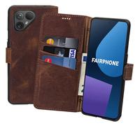 Custodia per Fairphone 5 a Libro Vera Pelle Protettiva IN Anticato Caffè