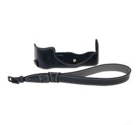 Custodia per fotocamera Panasonic GX85 GX80, base semi-aperta in pelle PU con batteria per accesso, supporto prootective senza rimozione design (nero)