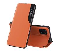 Custodia per Galaxy Note 10 Lite Cover, Galaxy Note 10 Lite Custodia Clear View Pieghevole in Pelle Ultra Slim Flip AntiGraffio Traslucido Stand Full Body Protettiva Custodia, QH CC Orange