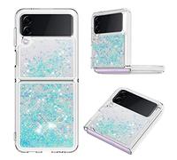 Custodia per Galaxy Z Flip 3 5G, Glitter Bling Liquido Sabbie Mobili Bumper TPU Silicone Protettivo Morbido Brillantini Quicksand Cover per Galaxy Z Flip 3 5G, Blue Star