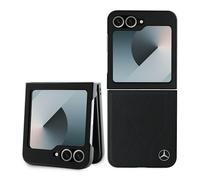 Custodia Per Galaxy Z Flip 6 Mercedes In Vera Pelle Nera Compatibile Con MagSafe