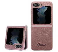 Custodia per Galaxy Z Flip5 con scritta glitterata Guess rosa