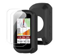 Custodia per Garmin Edge 850 | 550 Cover con 2 Pellicola Protettiva Vetro Temperato Silicone Custodia in Silicone Impermeabile e Anti-Caduta - Cover per Accessori GPS da Ciclismo (Nera)