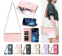 Custodia per Google Pixel 10a, con farfalla lucida, rosa | Custodia a portafoglio con scomparti per carte di credito, funzione leggio, tasca con cerniera, chiusura magnetica