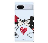 Custodia per Google Pixel 7A Ufficiale Disney Mickey e Minnie Bacio per proteggere il tuo cellulare. Custodia per Google in silicone trasparente flessibile con licenza ufficiale Disney Classic