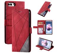 Custodia per Huawei Enjoy 7S ,Custodia in Pelle Custodia per Huawei P Smart FIG-L03 FIG-LX2 FIG-L21/L22 FIG-LX1/LX3 FIG-LA1 / Honor 9 Lite LLD-L22A LLD-L31 / Nova Lite 2 Custodia Cover Case Red
