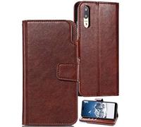 Custodia per Huawei P20, in pelle sintetica, a portafoglio, con 9 scomparti per carte di credito e chiusura magnetica per Huawei P20, marrone