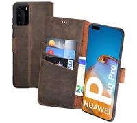 Custodia per Huawei P40 Pro Pocket-Book Stile Vera Pelle Wallet IN Antico Braun