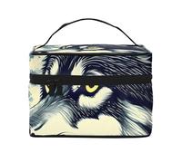 Custodia per il trucco da viaggio portatile con stampa di lupo, notte e luna, versatile borsa per il trucco con cerniera, grande capacità