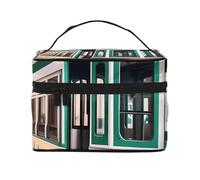 Custodia per il trucco da viaggio portatile con stampa modello tram di Lisbona, versatile borsa per il trucco con cerniera, grande capacità