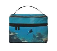 Custodia per il trucco da viaggio portatile con stampa vista oceano subacquea, versatile borsa per il trucco con cerniera, grande capacità