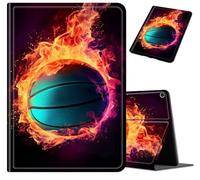 Custodia per iPad 10.2 (10a, 9a generazione), in pelle PU, antiurto, leggera, regolabile, custodia con funzione sleep/wake automatica in Flame Basketball