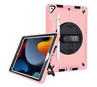 Custodia per iPad 10.2 2019/2020/2021, custodia protettiva integrale resistente e robusta con portapenne, supporto girevole, cinturino regolabile