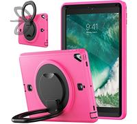 Custodia per iPad 10.2 9a/8a/7a generazione 2021/2020/2019 con cavalletto girevole a 360 gradi, custodia antiurto alla moda con portamatite e cinturino a mano rosa