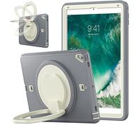 Custodia per iPad 10.2 9a/8a/7a generazione 2021/2020/2019 con cavalletto girevole a 360 gradi, custodia antiurto alla moda con portamatite e cinturino da mano, beige + grigio