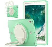 Custodia per iPad 10.2 9a/8a/7a generazione 2021/2020/2019 con cavalletto girevole a 360 gradi, custodia antiurto alla moda con portamatite e cinturino a mano beige + verde pallido
