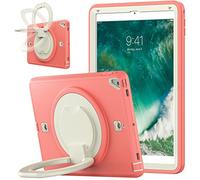 Custodia per iPad 10.2 9a/8a/7a generazione 2021/2020/2019 con cavalletto girevole a 360 gradi, custodia antiurto alla moda con portamatite e cinturino a mano beige + anguria rosso