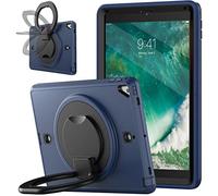 Custodia per iPad 10.2 9a/8a/7a generazione 2021/2020/2019 con cavalletto girevole a 360 gradi, custodia antiurto alla moda con portamatite e cinturino a mano blu navy