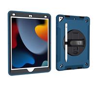 Custodia per iPad 10.2 pollici 9a/8a/7a generazione 2021/2020/2019 con design 3 in 1, custodia antiurto minimalista con sospensione a penna e cinturino da polso girevole a 360 gradi, blu