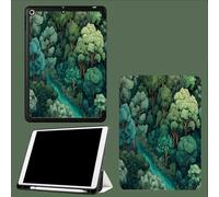 Custodia per iPad 10,9 Pollici 2022 con Supporto A Tre Ante con Portapenne, Spegnimento Automatico/Accensione,Retro in Morbido TPU Foresta Fantastica Piante-Verde Smeraldo