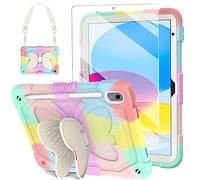Custodia per iPad 10a generazione 2022 da 10,9 pollici con ali di farfalla con protezione per lo schermo in vetro temperato e supporto, custodia protettiva Blosomeet per bambini iPad 10a generazione 10.9 custodia colorata con portamatite tracolla