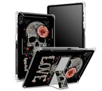 Custodia per iPad 11a generazione 2023 iPad 10a generazione 2022 da 11,9 pollici con portamatite, retro trasparente con teschio ama rosa, protezione angolare antiurto con cavalletto rigido