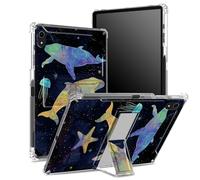 Custodia per iPad 11a generazione 2023 iPad 10a generazione 2022 da 11,9 pollici con portapenne, retro trasparente con balene arcobaleno, protezione angolare antiurto con cavalletto rigido