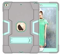 Custodia per iPad 6/Air2/Pro9.7 Generation con cavalletto, resistente e resistente ammortizzatore posteriore ibrida rigida a tre strati, custodia protettiva in silicone per iPad Tablet (grigio + Aqua)