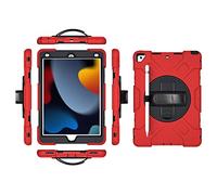 Custodia per iPad 9.7 2017 2018/Pro9.7/Air2 con pellicola protettiva per lo schermo, supporto per matita Kickstand 360 girevole cinturino da polso Kickstand resistente (rosso)