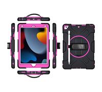 Custodia per iPad 9.7 2017 2018/Pro9.7/Air2 con pellicola protettiva per lo schermo, supporto per matita Kickstand 360, cinghia da polso girevole da polso Kickstand, robusta custodia protettiva (rosa