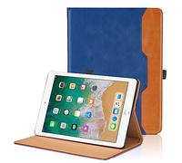 Custodia per iPad 9,7'' 2018/2017 (6a/5a Generazione) / iPad Air 2/ Air 1 / iPad Pro 9,7 Pelle Tablet Case, Multi-Angli Supporto Pieghevole Cover Protettiva con Tasca, Auto Sveglia/Sonno - Blu