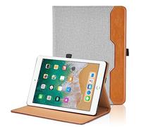 Custodia per iPad 9,7'' 2018/2017 (6a/5a Generazione) / iPad Air 2/ Air 1 / iPad Pro 9,7 Pelle Tablet Case, Multi-Angli Supporto Pieghevole Cover Protettiva con Tasca, Auto Sveglia/Sonno - Grigio
