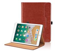 Custodia per iPad 9,7'' 2018/2017 (6a/5a Generazione) / iPad Air 2/ Air 1 / iPad Pro 9,7 Pelle Tablet Case, Multi-Angli Supporto Pieghevole Cover Protettiva con Tasca, Auto Sveglia/Sonno - Marrone