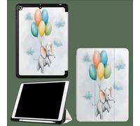 Custodia per iPad 9.7" 6a Generazione/5a Generazione con Portapenne,Cover Tablet Antiurto Sottile con Retro Morbido TPU con Auto Svegliati/Sonno Palloncini Elefanti Nuvole Cartone Animato Animali
