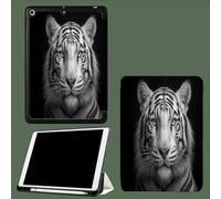 Custodia per iPad 9.7" 6a Generazione/5a Generazione con Portapenne, Cover Tablet Antiurto Sottile con Retro in Morbido TPU con Auto Svegliati/Sonno Semplicità Tigre Bianca Animali Ritratti-Nero