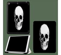 Custodia per iPad 9.7" 6a Generazione/5a Generazione con Portapenne,Cover Tablet Antiurto Sottile con Retro in Morbido TPU con Auto Svegliati/Sonno Teschio Bianco Semplice Teschio Halloween-Nero