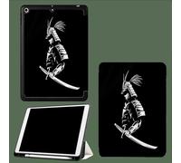 Custodia per iPad 9,7 Pollici 6a / 5a Generazione 2018/2017 con Portapenne,Sottile Leggero in Morbido TPU Posteriore Cover,Auto Svegliati/Sonno Tempi Antichi Giappone Samurai Figura Silhouette-Nero