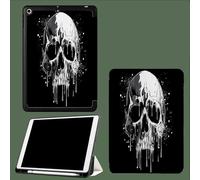 Custodia per iPad 9,7 Pollici 6a / 5a Generazione 2018/2017 con Portapenne,Sottile Leggero in Morbido TPU Posteriore Cover,Auto Svegliati/Sonno Teschio Gocce D'Acqua Orrore Halloween Teschio-Nero