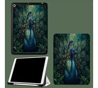 Custodia per iPad 9,7 Pollici 6a / 5a Generazione 2018/2017 con Portapenne, Sottile Leggero in Morbido TPU Posteriore Cover,Auto Svegliati/Sonno Il Magnifico Pavone Ritratti Realistici Animali-Verde