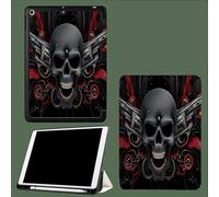 Custodia per iPad 9,7 Pollici (6a/5a Generazione,2018/2017) con Portapenne,Teschio Pistola Cover Tablet Sottile con Retro in Morbido TPU con Auto Svegliati/Sonno Halloween Graffiti Teschio-Nero