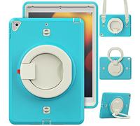 Custodia per iPad 9/8/7 2021/2020/2019 10,2" Custodia piatta portatile antiurto e robusta con supporto girevole pieghevole a 360°, riso blu pallido