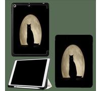 Custodia per iPad 9a/8a/7a Generazione 10,2 Pollici 2021/2020/2019, Cover Protettiva Sottile e Leggera in PU, Design Tri-fold con Funzione Auto Sveglia/Sonno,Luna Gatto Nero