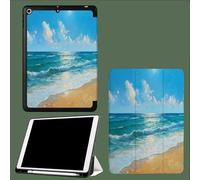 Custodia per iPad 9a/8a/7a generazione da 10,2 pollici 2021/2020/2019, Smart Case Ultra Slim Light Magnetic Cover con funzione di accensione/spegnimento automatico,Pittura A Olio/Onde Dell'Oceano