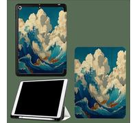 Custodia per iPad 9a/8a/7a generazione da 10,2 pollici 2021/2020/2019, Smart Case Ultra Slim Light Magnetic Cover con funzione di accensione/spegnimento automatico,Onde Dell'Oceano